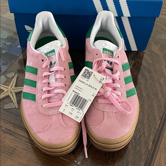 Adidas Women's Gazelle Pink and Green Sneakers - Picture 2 of 4